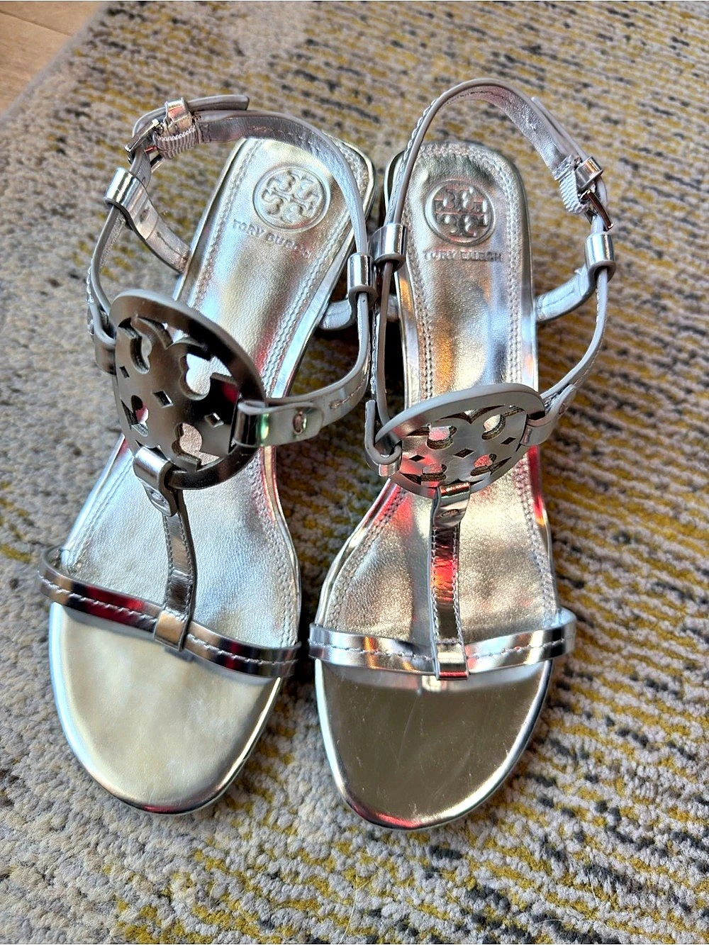Tory Burch Miller Capri Espadrille Wedge Sandals Silver Size 7